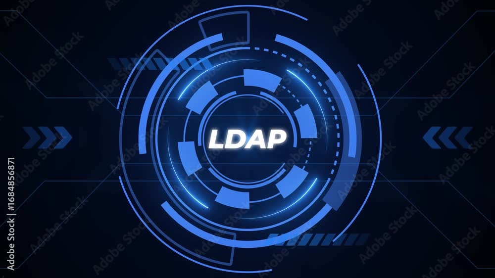 Poster futuristic hud interface with ldap acronym in glowing blue circle and dark background ldap technolog