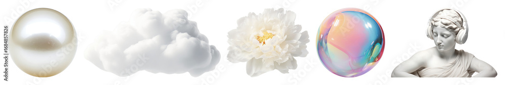 Poster png elegant ethereal objects collection, element set on transparent background