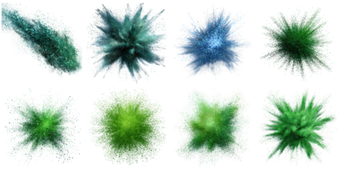 Green glitter explosion png in 3d transparent no background in boom effect concept.