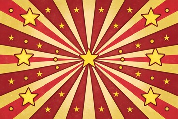 Red and yellow radiating pattern, abstract background with stars