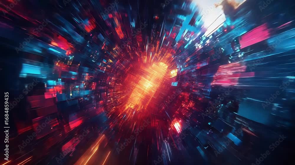 Poster abstract technology background showing futuristic data flowing through digital tunnel