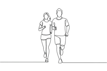 Couple running together in a minimalist line drawing style