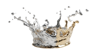 A crown-shaped splash of liquid, light grey and tan