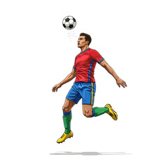 Dynamic soccer player skillfully heading ball in mid-air, capturing athletic intensity and competitive spirit