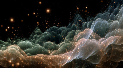 Ethereal neutrino trails painting fractal illuminations across the night sky.