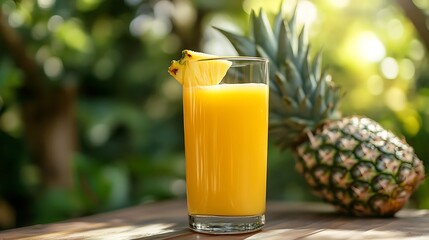 Glass of pineapple juice in a garden