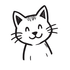 Cat Doodle Black and White Illustration Vector Image Cute Kitten Sketch Line Art Drawing Silhouette
