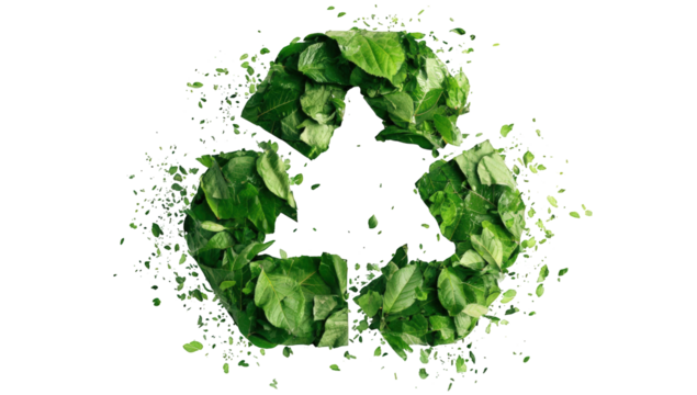 Green leaves forming a recycle symbol