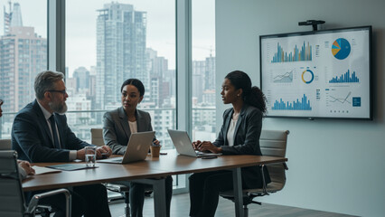 Professionals Discussing Business Data in a Modern Office