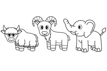 yak urial elephant cartoon outline