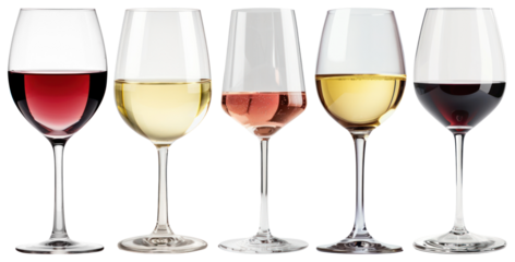 PNG Diverse wine glasses assortment displayed, element set on transparent background