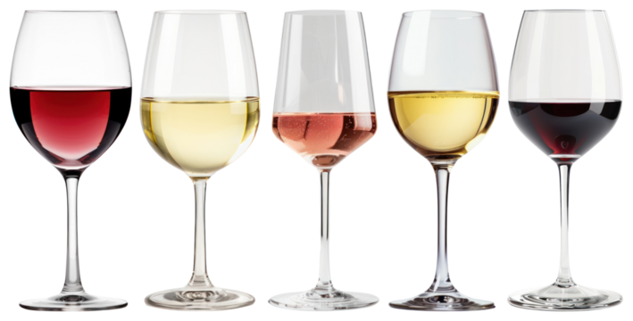 PNG Diverse wine glasses assortment displayed, element set on transparent background
