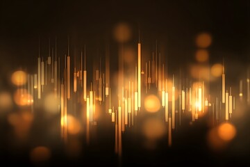 Modern stock market candlestick chart background, light brown and dark amber, blurred background, blurred lights.