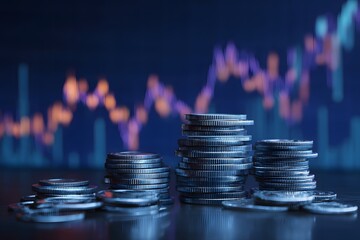 Silhouette of coins and stock chart background, a business concept for financial or economic design