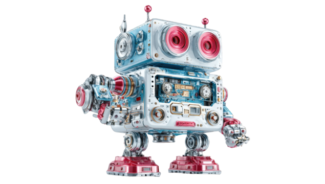 Retro robot figure, detailed mechanical design