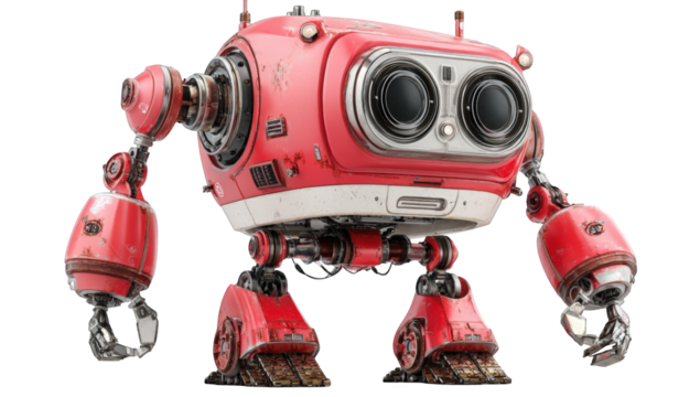 Retro robot,  red, futuristic, mechanical - Powered by Adobe