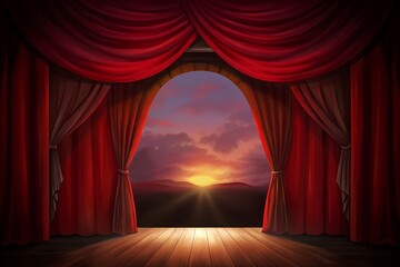 Fototapeta premium Dramatic Stage Opening with Sunset Glow