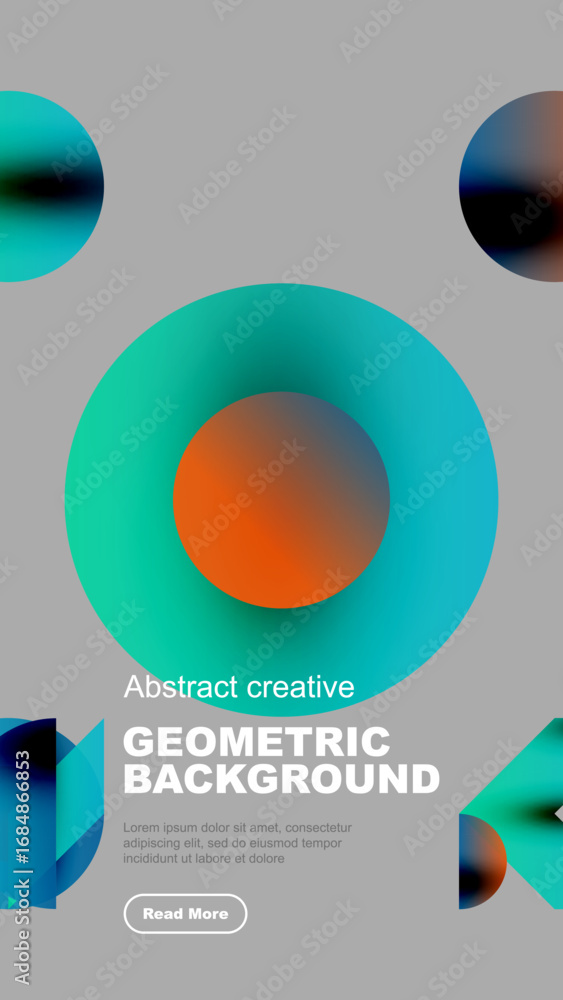 Poster abstract design features overlapping circles, vibrant colors. modern aesthetic, geometric shapes cre