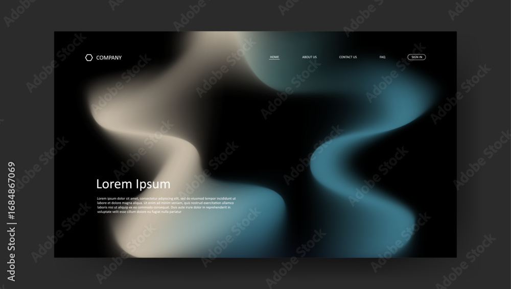 Poster abstract wave futuristic design of landing page. retro gradient mesh website design