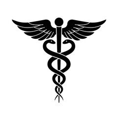 Elegant stylized symbol resembling a caduceus or entwined snakes on a dark background