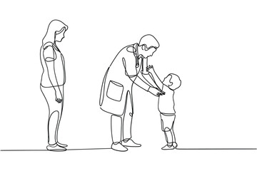 Doctor examines young child while mother watches