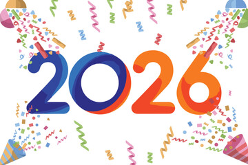 Celebrate the arrival of 2026 with vibrant balloons and festive confetti in this joyful imagery