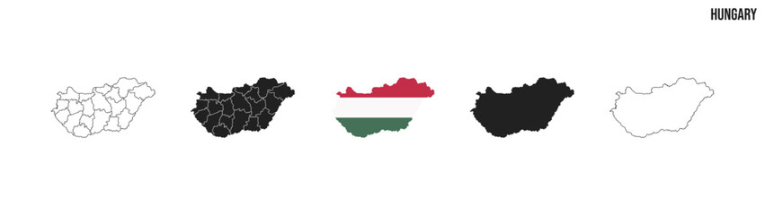 Fototapeta premium Hungary map set. Map of Hungary with flag. Vector EPS 10