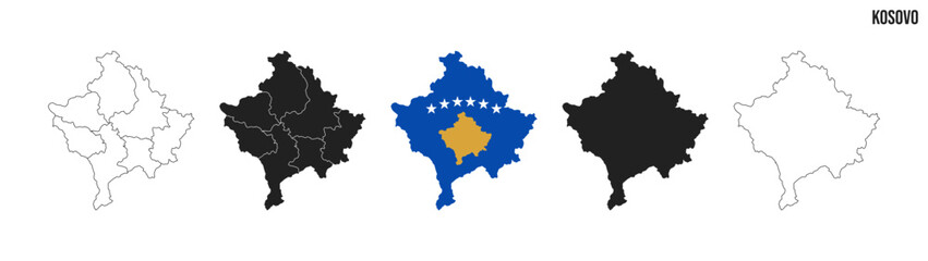 Kosovo map set. Map of Kosovo with flag.  Vector EPS 10