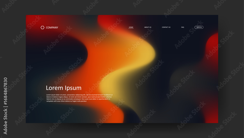 Poster abstract wave futuristic design of landing page. retro gradient mesh website design