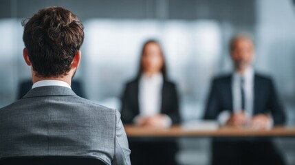 Interview Setting: A poised applicant facing an interview panel, symbolizing a significant step in career progression within the corporate landscape.
