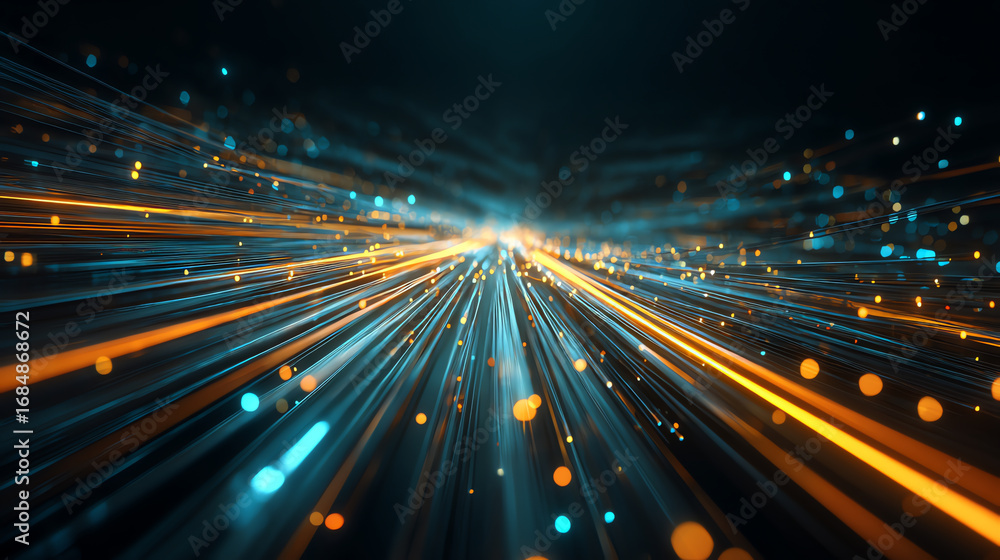 Aufkleber dynamic streaks of blue and orange light converge into a bright vanishing point, creating a futurist