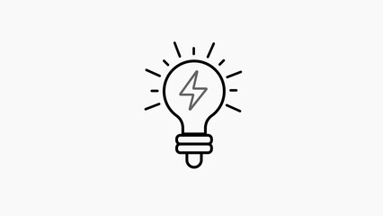 Black and white outline of a lightbulb with a lightning bolt inside on a light gray background idea innovation