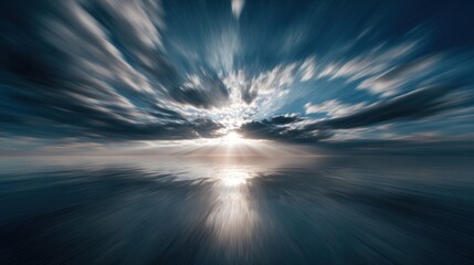 Sky's Embrace: A dynamic shot captures a breathtaking spectacle as the boundless sky melds with the horizon, creating an atmosphere of serenity, peace, and infinity.