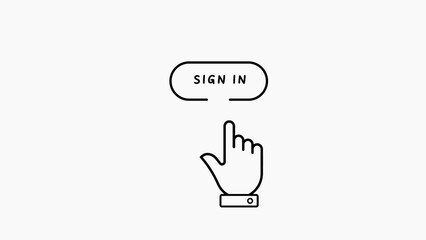 Cursor hand clicking on a sign in button with a white background pointer