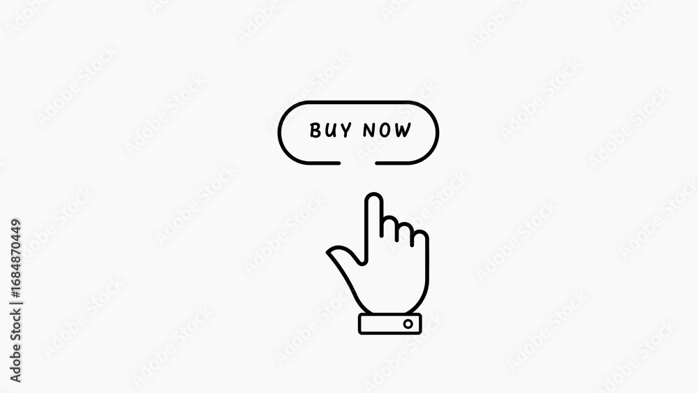 Aufkleber cursor hand clicking on a buy now button with a white background pointer