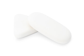 Two erasers isolated on white. Stationery for school