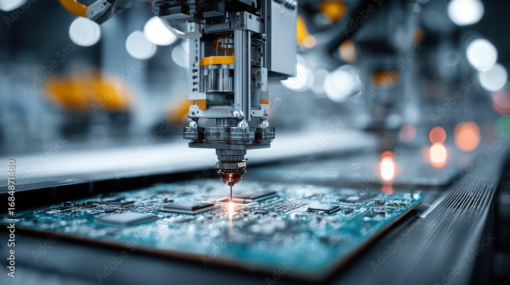 Poster advanced robotics in electronics manufacturing with precision laser technology on circuit boards