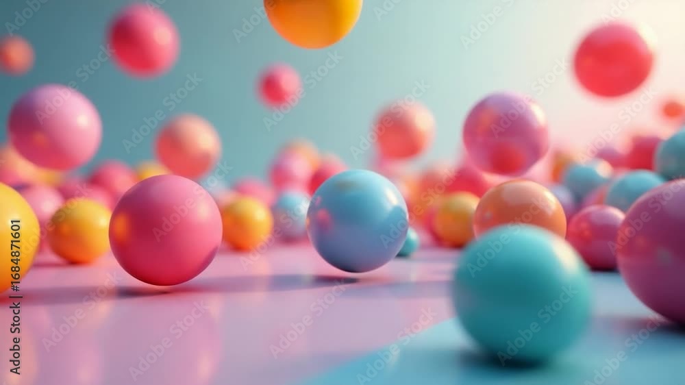 Poster a cluster of vibrant, floating balls suspended in the air, perfect for use in creative concepts or a