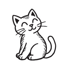 Obraz premium Cat Doodle Black and White Illustration Vector Image Cute Kitten Sketch Line Art Drawing Silhouette 