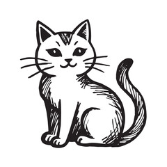 Obraz premium Cat Doodle Black and White Illustration Vector Image Cute Kitten Sketch Line Art Drawing Silhouette 