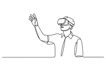 Continuous Single Line Drawing of a Person Wearing a Virtual Reality Headset. A Modern Vector Illustration of Technology, Gaming, and the Digital Future. Editable Stroke.