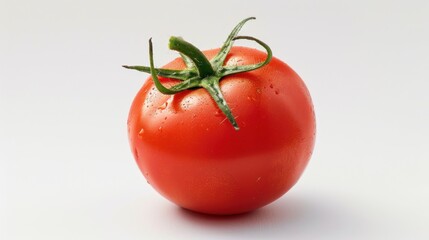 Fresh Tomato Close-Up: Ripe Red Tomato with Water Drops & Green Leaf Veins for Food Photography