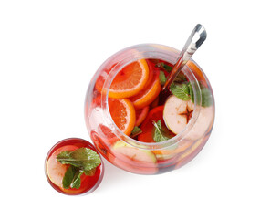 Fruity punch isolated on white, top view. Refreshing drink