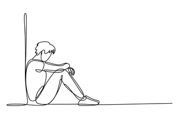 Continuous One-Line Vector Drawing of a Person Sitting with Their Knees Up. Editable Stroke.