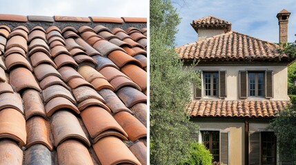 Naklejka premium Mediterranean Style House with Clay Tile Roof