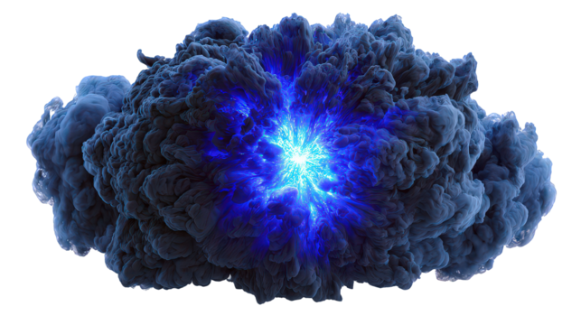 Abstract Dark Blue Cloud with Glowing Energy Burst
