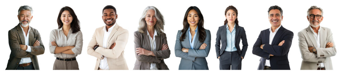 PNG Diverse professionals confidently smiling, element set on transparent background