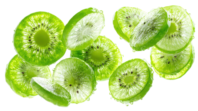 Bright Green Kiwi Fruit Slices on Transparent Background