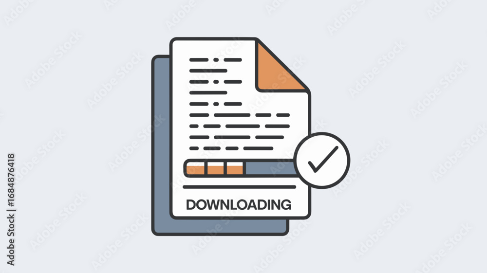 Poster flat vector document downloading with progress bar and confirmation check