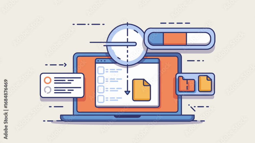 Poster vector laptop with file download progress and file explorer on screen